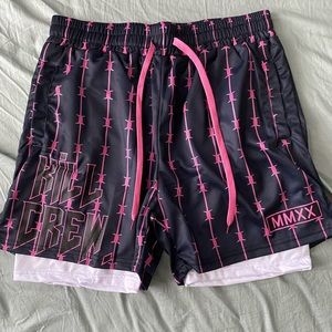 Black and Pink "Kill Crew" Shorts with Built-in White Compression Undershorts
